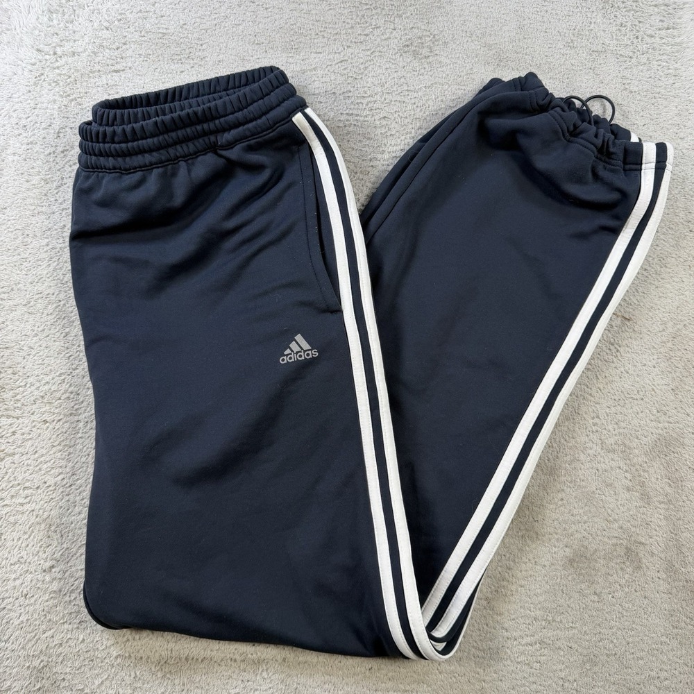 Adidas Sweatpants Mens Large Navy 3 Stripe Drawstring Joggers Active Gym